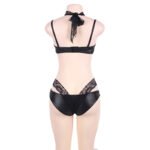 Lace faux leather bra and panty set - Image 3