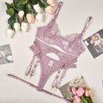 Bra See-through Lace Pearl Decorative Sexy Lingerie 4-piece Set - Image 6
