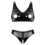 Cutout Bra  Panty Set Shiny Leather Plus Size - Image 4