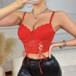 Sexy Push Up Pure Want Lace Up Waist Red Bra - Image 2