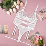 Bra See-through Lace Pearl Decorative Sexy Lingerie 4-piece Set - Image 8