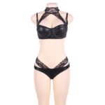 Lace faux leather bra and panty set - Image 4