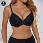 Women's Bra Set, Black Sexy Lace Push-up Bra - Image 9