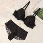 Women's Bra Set, Black Sexy Lace Push-up Bra - Image 4
